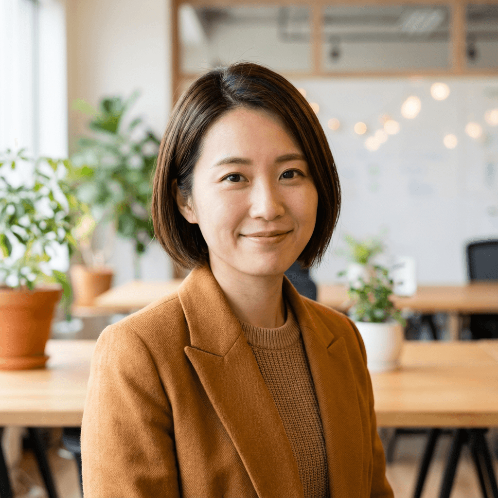 Female customer in her early 30s, East Asian, friendly casual appearance