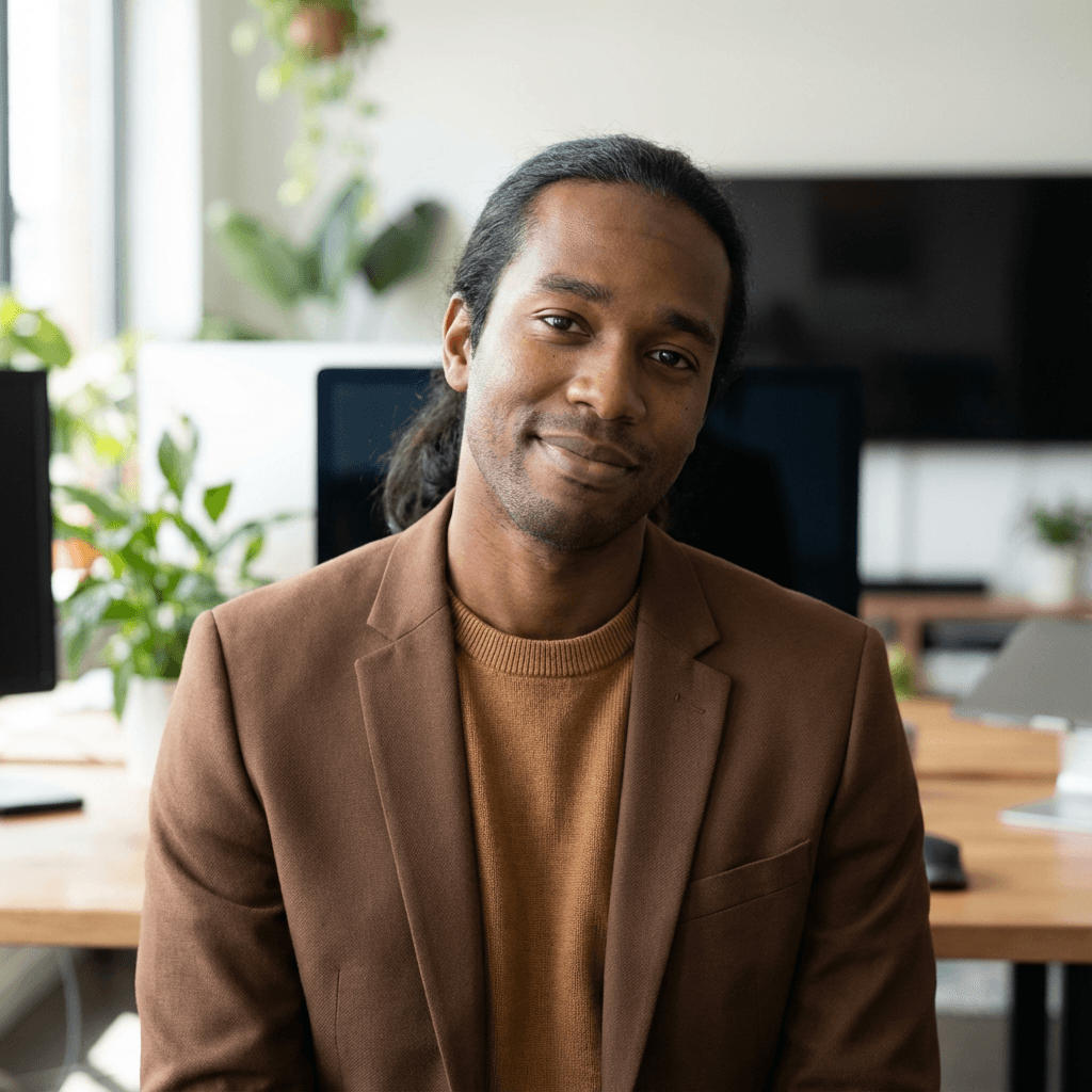 Male customer in his early 50s, Black, friendly professional appearance